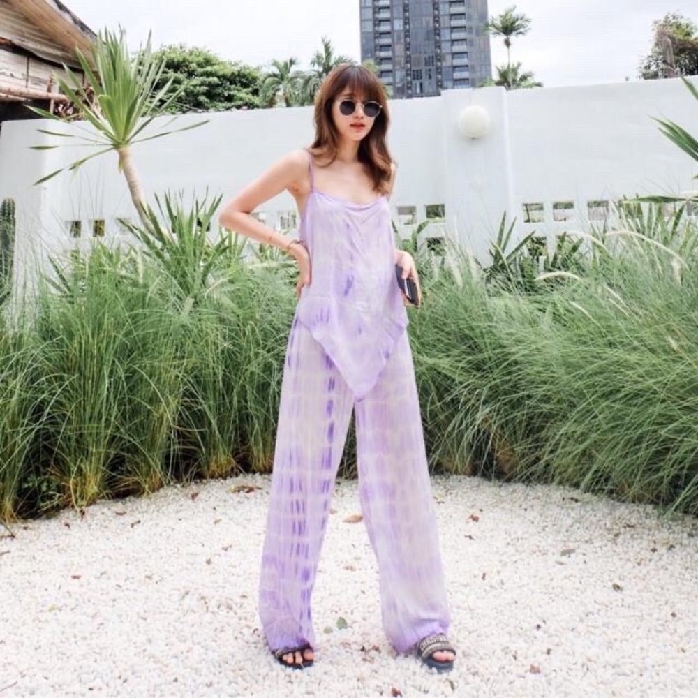 (AA3) NEW Women's Tie-Dyed Tank Top and Harem Pants - Purple